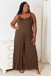 Double Take Full Size Soft Rayon Spaghetti Strap Tied Wide Leg Jumpsuit Jumpsuits Trendsi Mocha S 