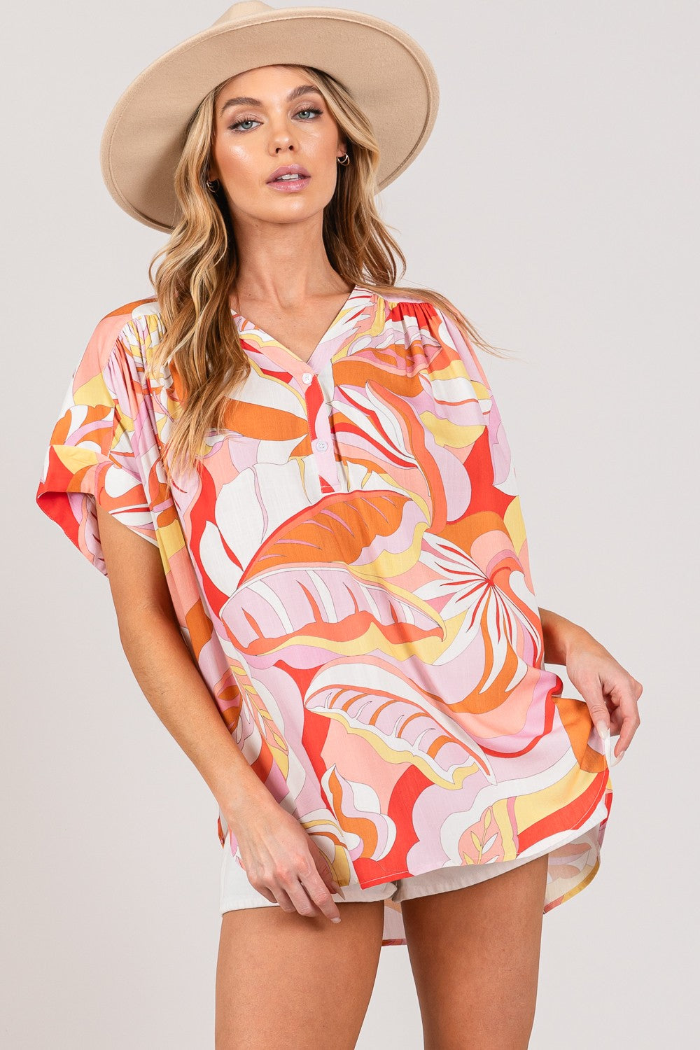 SAGE + FIG Abstract Print Half Button Blouse - NeoKira Unlimited