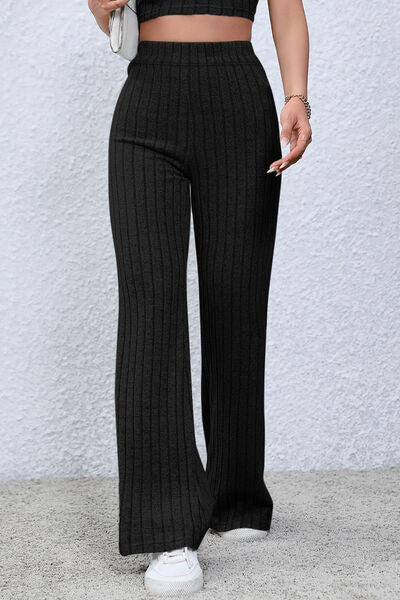 Basic Bae Full Size Ribbed High Waist Flare Pants - NeoKira Unlimited