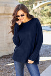 Basic Bae Full Size Ribbed Round Neck Long Sleeve Knit Top Top Trendsi Peacock  Blue S 