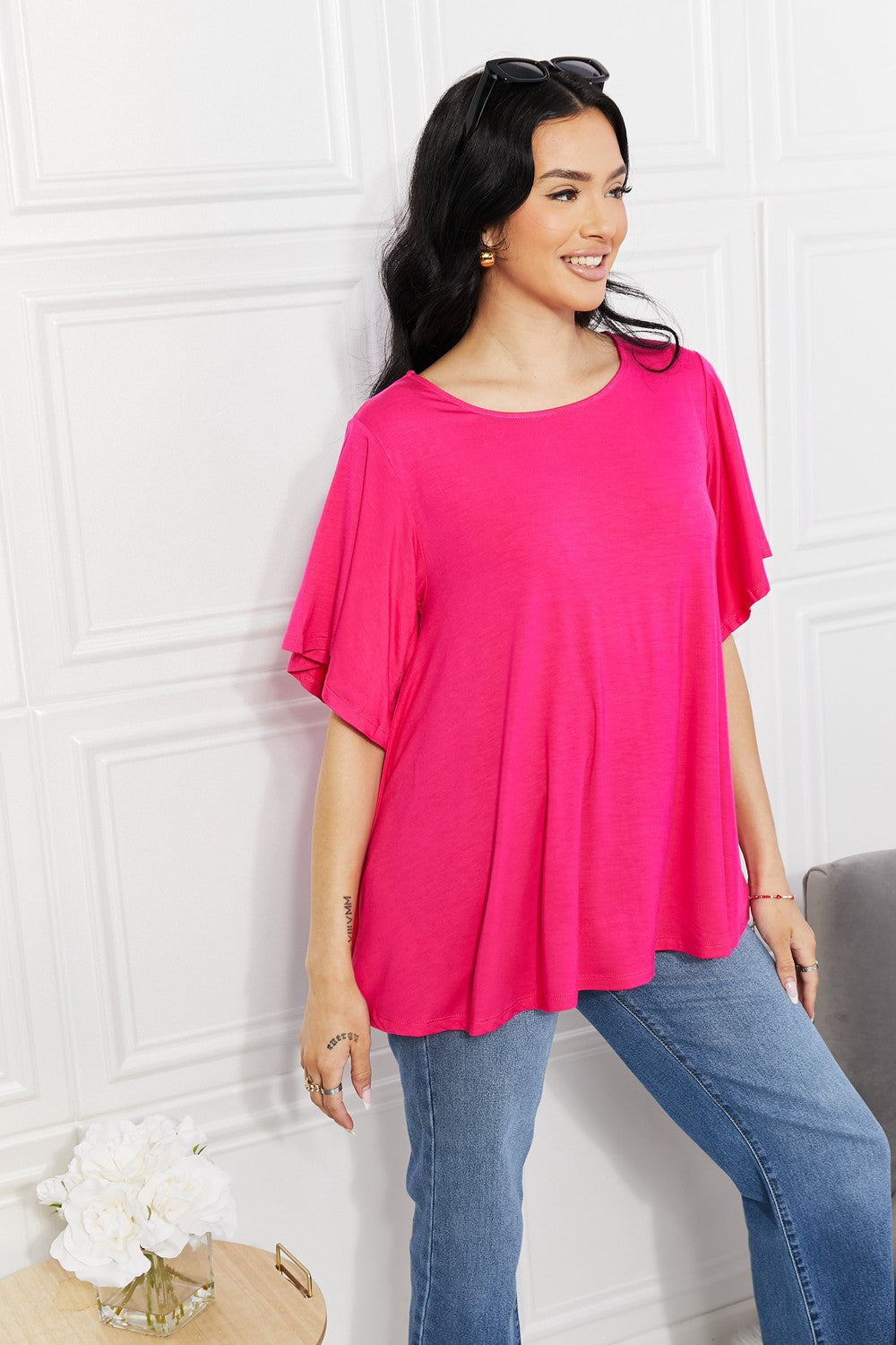 Yelete Full Size More Than Words Flutter Sleeve Top - NeoKira Unlimited