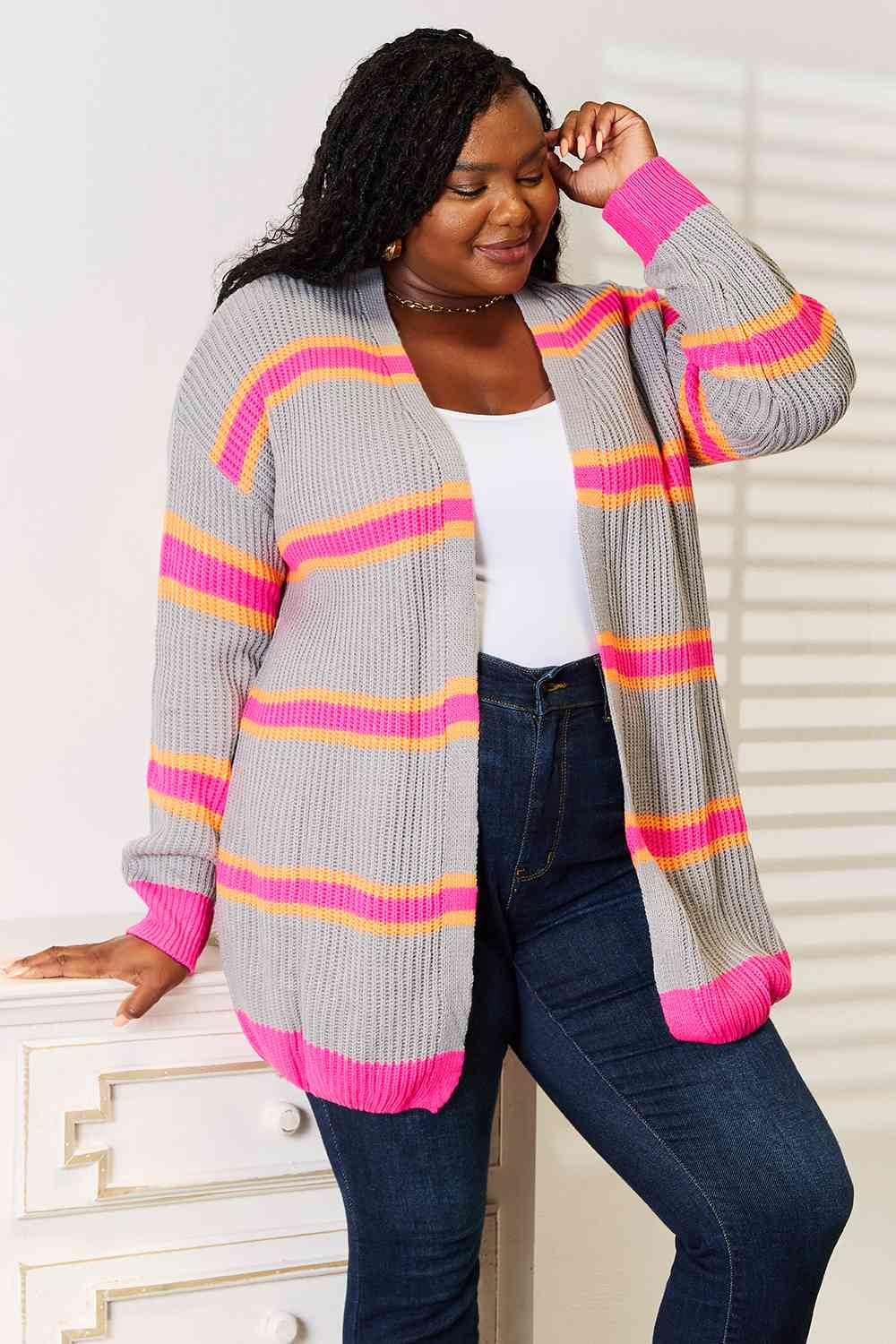 Woven Right Ribbed Long Sleeve Cardigan - NeoKira Unlimited