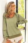 BiBi Waffle Knit Contrast Trim Long Sleeve T-Shirt Top Trendsi   