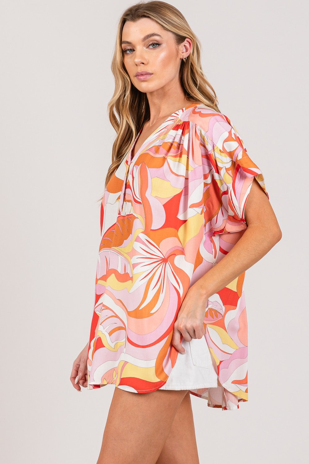 SAGE + FIG Abstract Print Half Button Blouse - NeoKira Unlimited