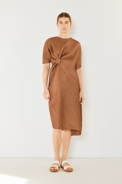 Marina West Swim Pleated Dolman Sleeve Dress Midi Dress Trendsi Brown Khaki S/M 