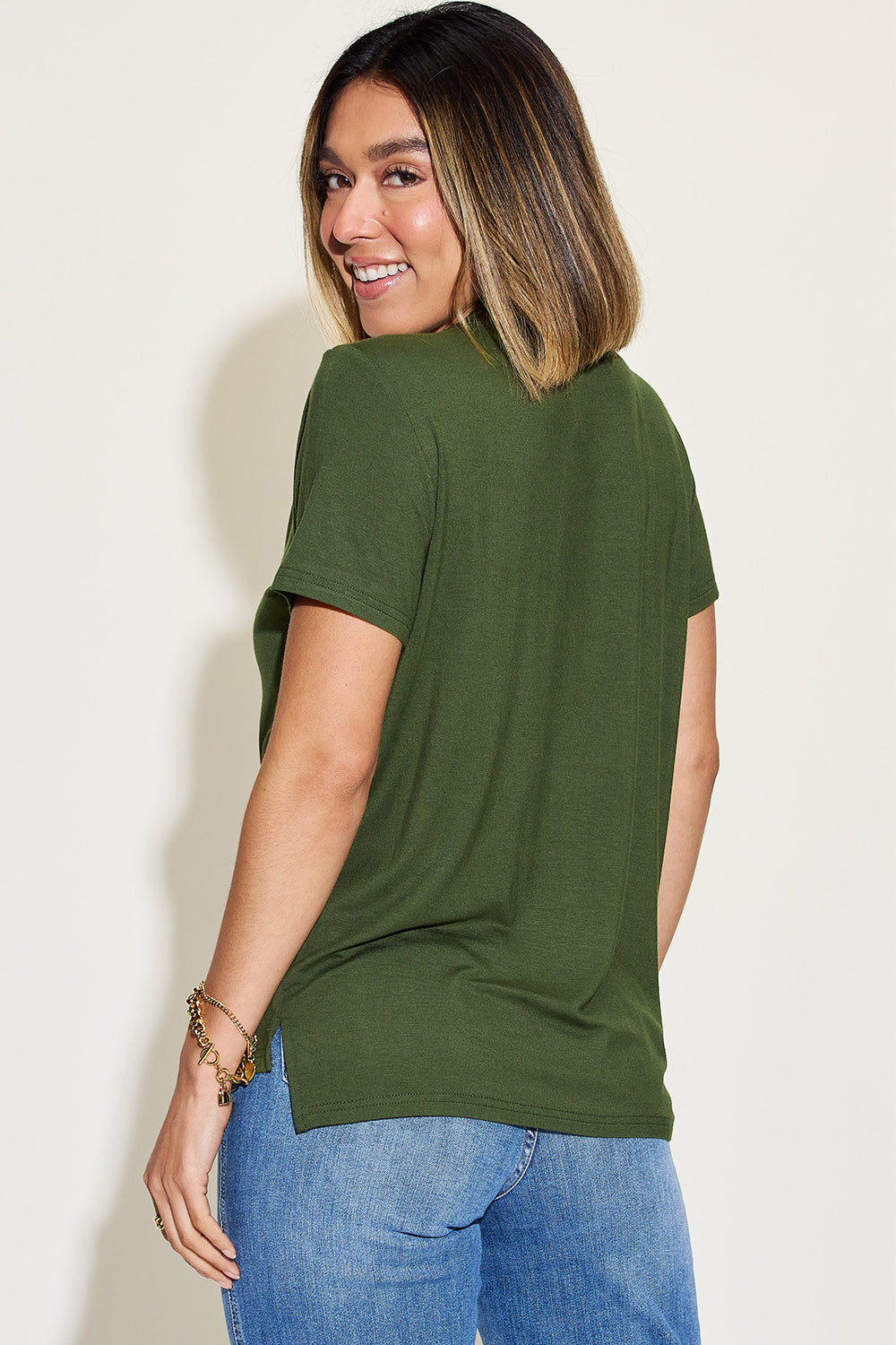 Basic Bae Full Size V-Neck High-Low T-Shirt Top Trendsi   