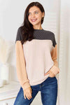 Double Take Color Block Dropped Shoulder T-Shirt Top Trendsi Black S 