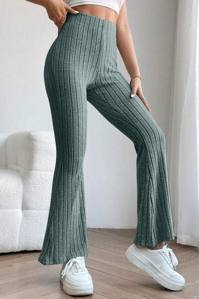 Basic Bae Full Size Ribbed High Waist Flare Pants Pants Trendsi   