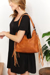 SHOMICO Vegan Leather Fringe Detail Shoulder Bag Handbag Trendsi Caramel One Size 