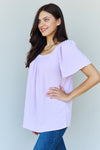 Ninexis Keep Me Close Square Neck Short Sleeve Blouse in Lavender Top Trendsi   