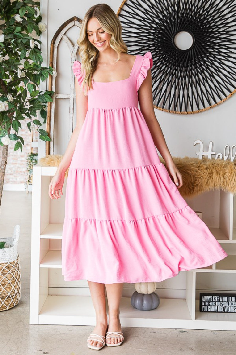 Reborn J Ruffled Sleeveless Tiered Midi Dress Midi Dress Trendsi Bubble Pink S 