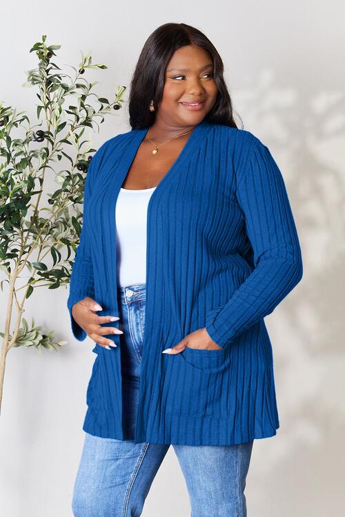 Basic Bae Full Size Ribbed Open Front Cardigan with Pockets - NeoKira Unlimited