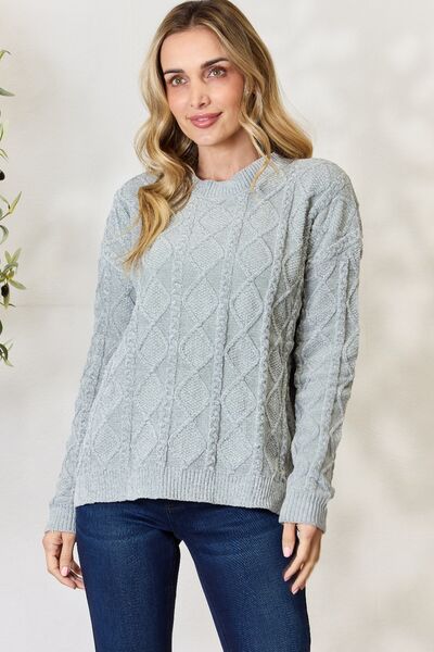 BiBi Cable Knit Round Neck Sweater - NeoKira Unlimited