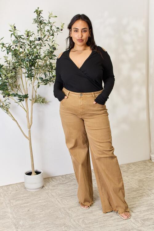 Culture Code Full Size Ribbed Surplice Cold Shoulder Top - NeoKira Unlimited