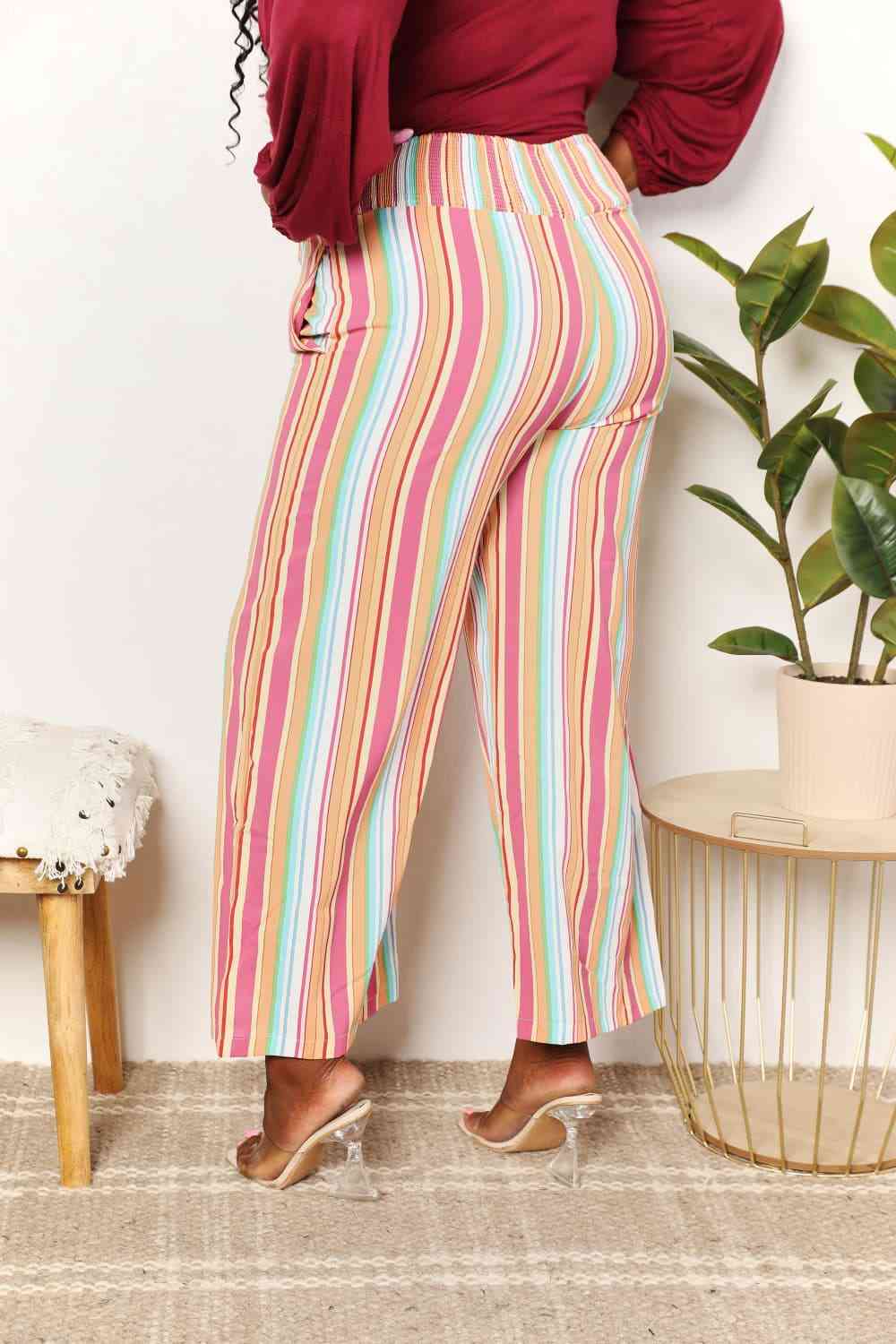 Double Take Striped Smocked Waist Pants with Pockets Pants Trendsi   