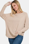 Zenana Round Neck Thumbhole Long Sleeve Top Top Trendsi   