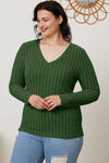 Basic Bae Full Size Ribbed V-Neck Long Sleeve Shirt Top Trendsi   