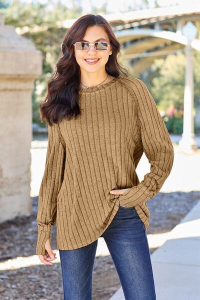 Basic Bae Full Size Ribbed Round Neck Long Sleeve Knit Top Top Trendsi   