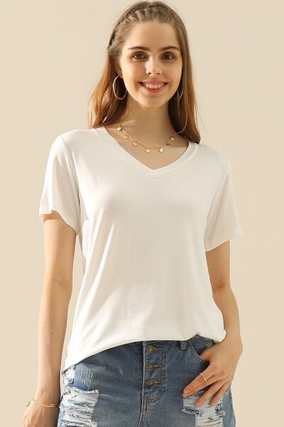 Ninexis Full Size V-Neck Short Sleeve T-Shirt T-Shirt Trendsi WHITE S 