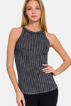 Zenana Ribbed Grecian Neck Tank Tank Top Trendsi ASHBLACK S 