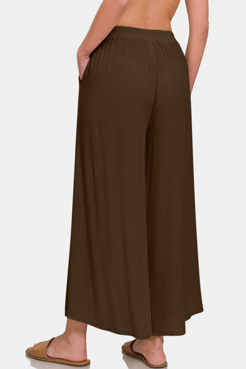 Zenana Woven Wide Leg Pants With Pockets Pants Trendsi   