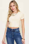 Basic Bae Full Size Ribbed Round Neck Short Sleeve T-Shirt Top Trendsi Cream S 