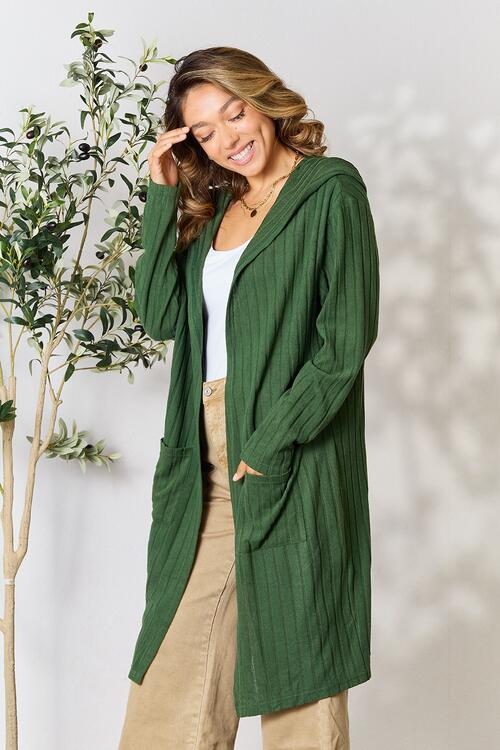 Basic Bae Full Size Ribbed Open Front Long Sleeve Cardigan - NeoKira Unlimited