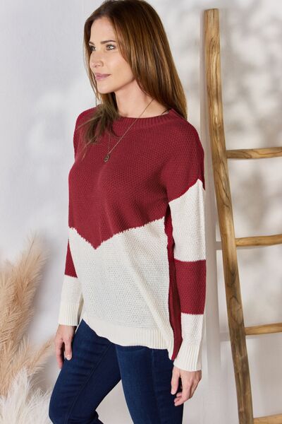 Hailey & Co Full Size Color Block Dropped Shoulder Knit Top - NeoKira Unlimited