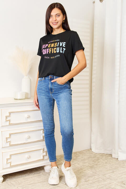 Simply Love Slogan Graphic Cuffed Sleeve T-Shirt - NeoKira Unlimited
