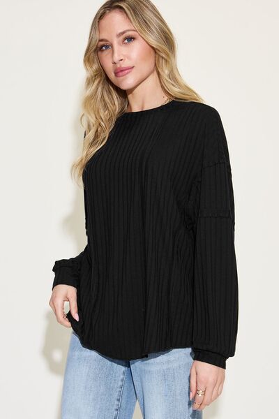 Basic Bae Full Size Ribbed Round Neck Long Sleeve T-Shirt - NeoKira Unlimited