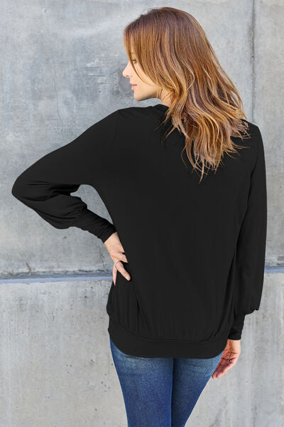 Basic Bae Full Size V-Neck Lantern Sleeve Blouse - NeoKira Unlimited