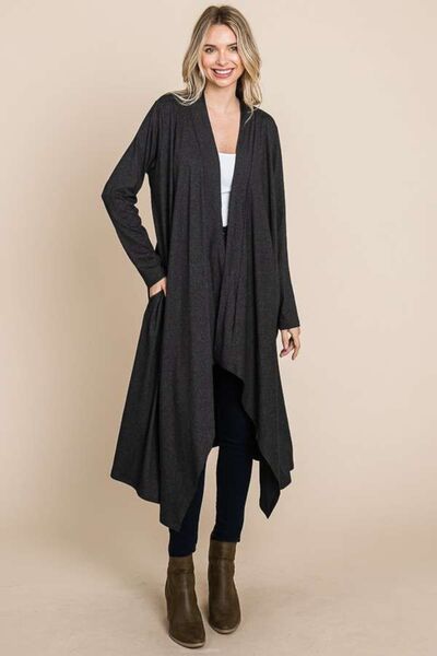 Culture Code Open Front Longline Cover Up with Pockets Cardigan Trendsi HCHARCOAL S 