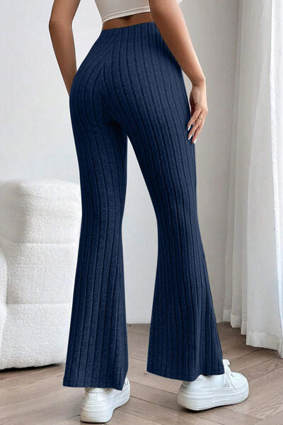 Basic Bae Full Size Ribbed High Waist Flare Pants Pants Trendsi   