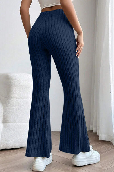 Basic Bae Full Size Ribbed High Waist Flare Pants - NeoKira Unlimited