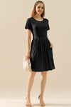 Ninexis Full Size Round Neck Ruched Dress with Pockets Mini Dress Trendsi   