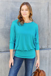 Basic Bae Full Size Round Neck Batwing Sleeve Blouse Top Trendsi Sky Blue S 