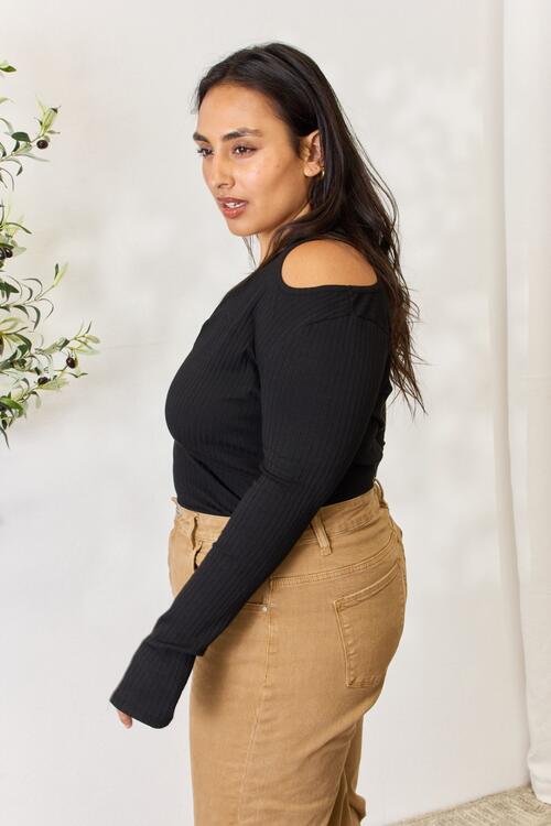 Culture Code Full Size Ribbed Surplice Cold Shoulder Top - NeoKira Unlimited