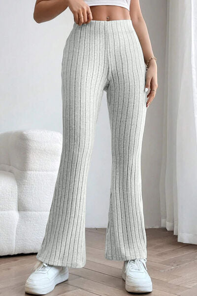 Basic Bae Full Size Ribbed High Waist Flare Pants Pants Trendsi   