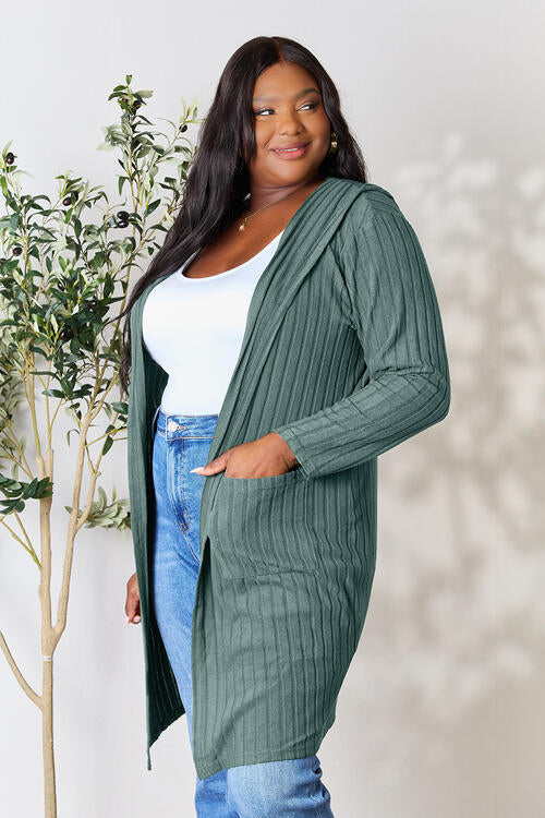 Basic Bae Full Size Ribbed Open Front Long Sleeve Cardigan - NeoKira Unlimited