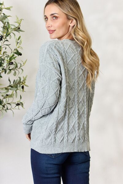 BiBi Cable Knit Round Neck Sweater Sweater Trendsi   