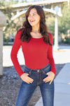 Basic Bae Full Size Round Neck Long Sleeve Bodysuit Top Trendsi Red S 