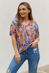 Be Stage Full Size Printed Dolman Flowy Top Top Trendsi Blue Mix S 