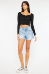 Kancan High Waist Frayed Denim Shorts Denim Shorts Trendsi   