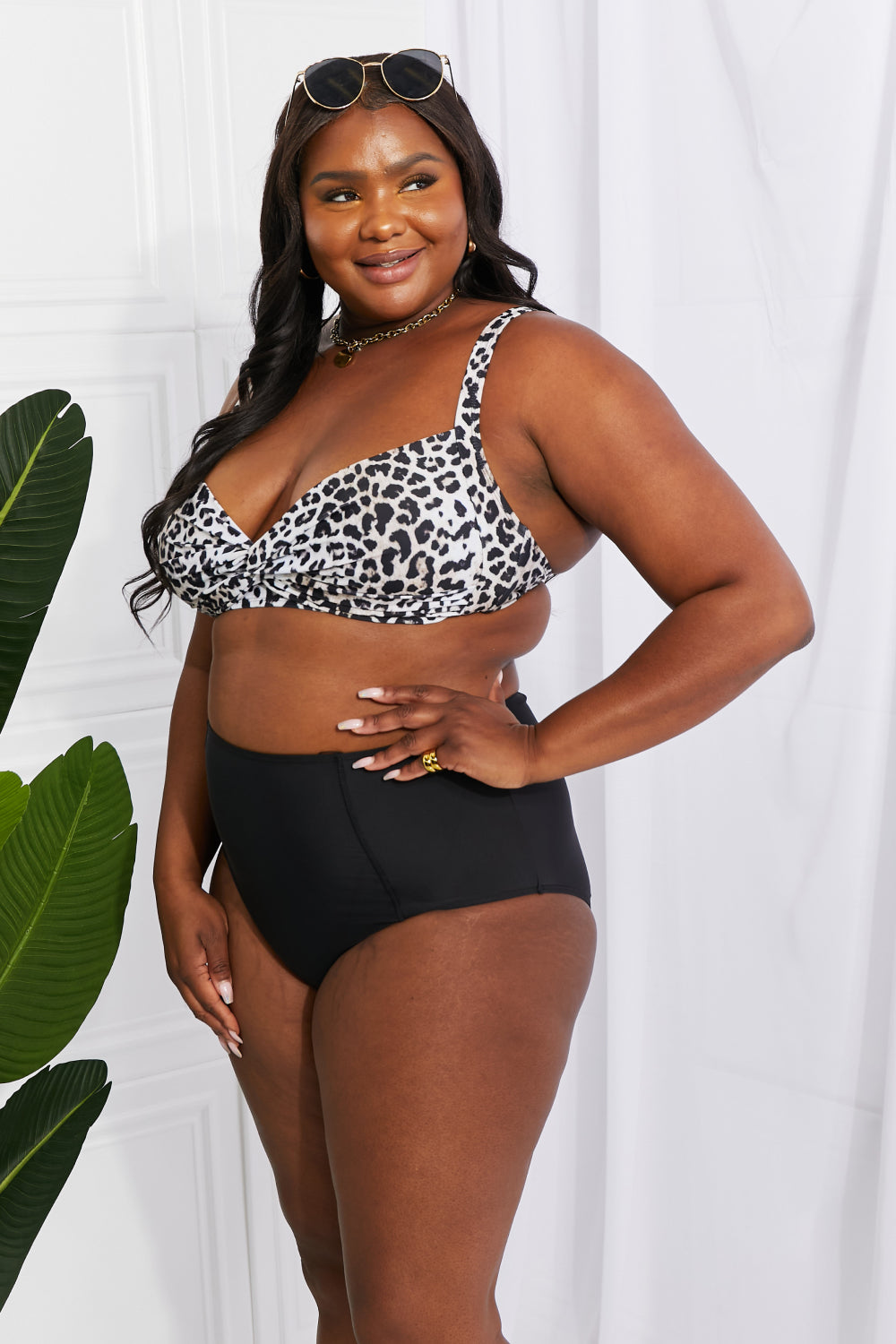 Marina West Swim Take A Dip Twist High-Rise Bikini in Leopard Bikini Trendsi   