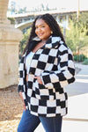 Double Take Full Size Checkered Button Front Coat with Pockets Coat Trendsi   