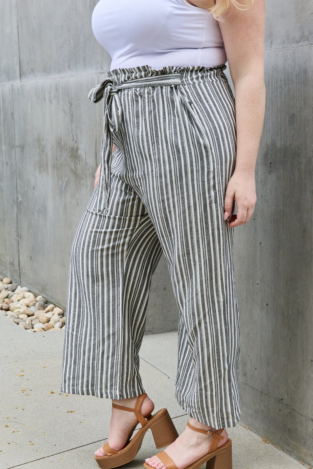 Heimish Find Your Path Full Size Paperbag Waist Striped Culotte Pants Pants Trendsi   