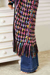 Double Take Full Size Multicolored Open Front Fringe Hem Cardigan Cardigan Trendsi   