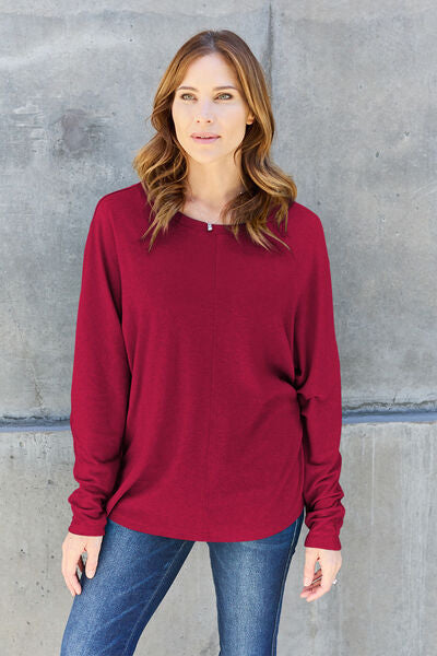 Double Take Full Size Round Neck Long Sleeve T-Shirt Top Trendsi Deep Red S 