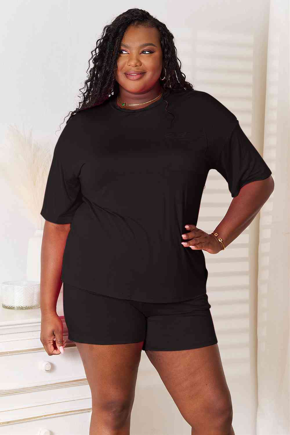 Basic Bae Full Size Soft Rayon Half Sleeve Top and Shorts Set Shorts Set Trendsi   