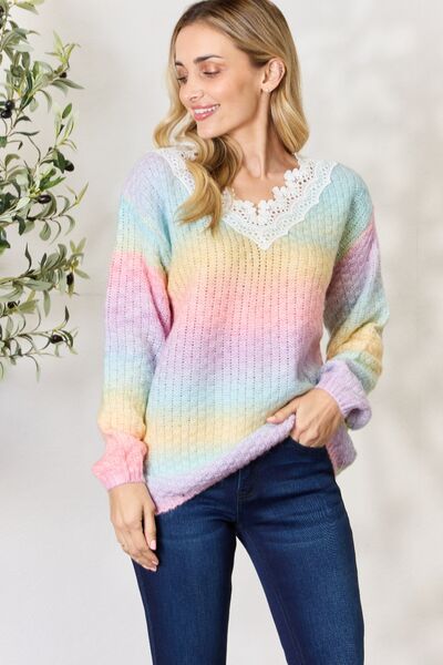 BiBi Rainbow Gradient Crochet Deetail Sweater Sweater Trendsi   